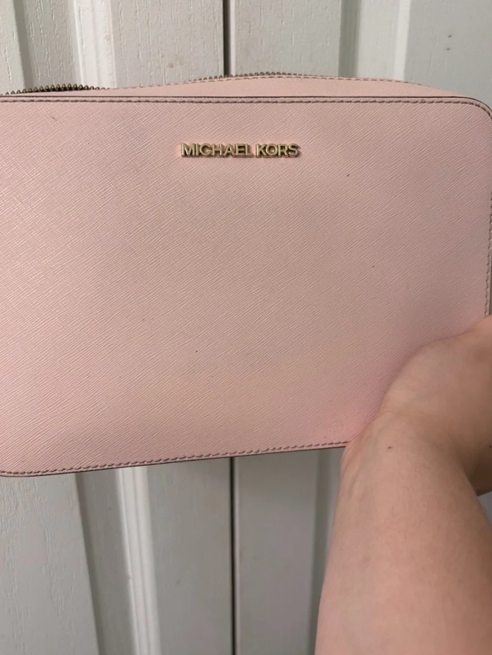 Michael Kors Blush Pink Saffiano Wristlet Clutch with Gold Logo